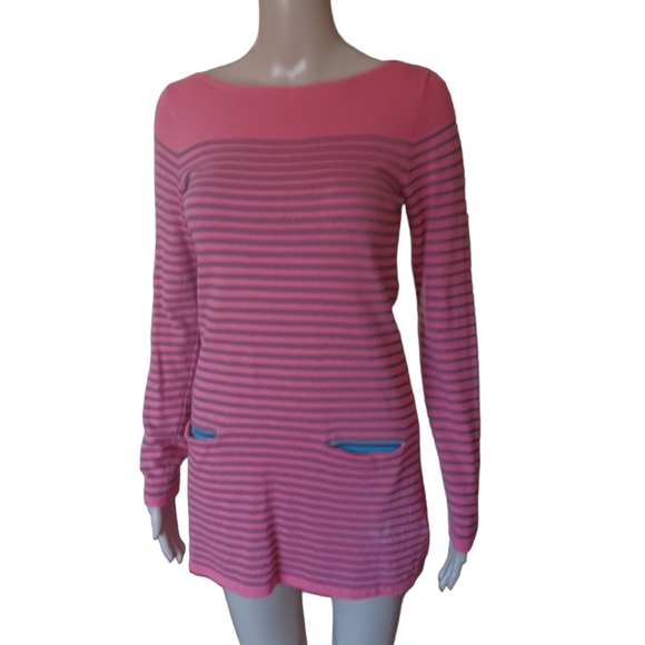 Boden Women's Long Sleeved Top Boat Neck Pink Striped Stretchy Pockets Size 2 - Picture 4 of 10